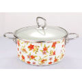 Enamel Stock Pot mit voller Blumen Decals